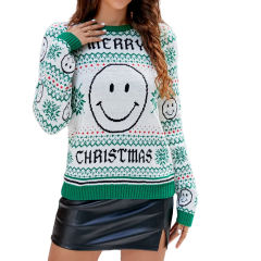Green Holloween Pullover Smile Pattern Knit Sweater