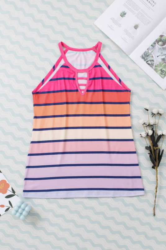 Multicolor Colorful Striped Hollow Out Camisole LC2566286-22