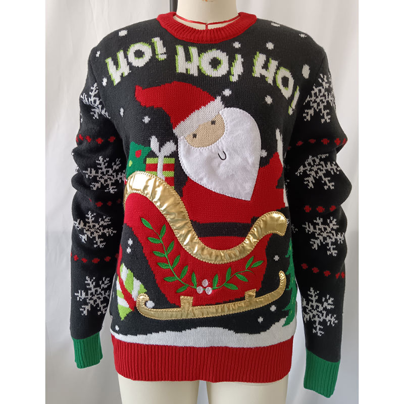 Black Embroidery Snowflake Sleeves Christmas Sweater