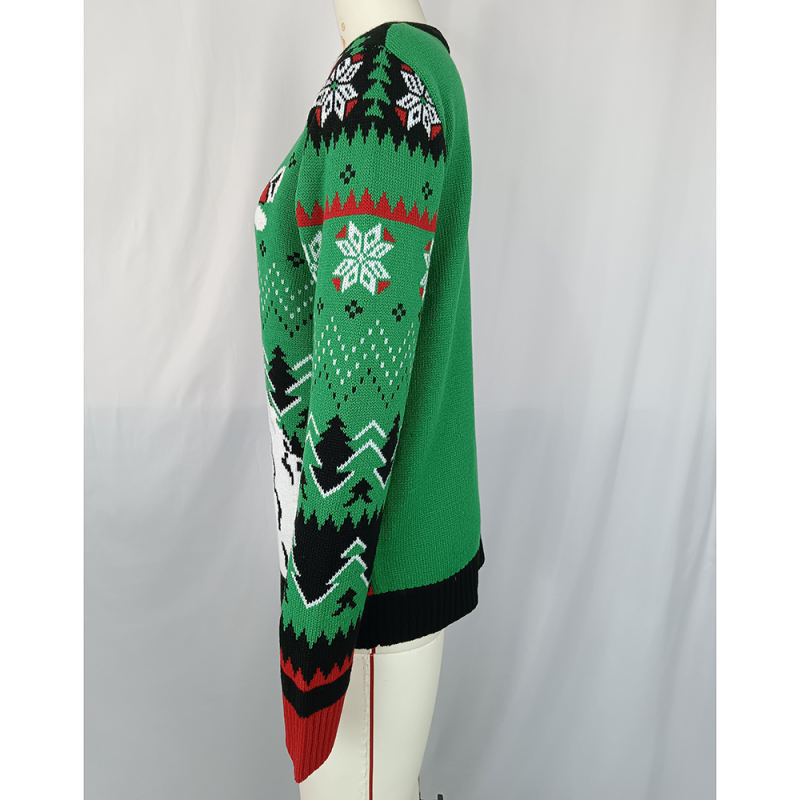 Green Cartoon Pattern Christmas Knit Sweater