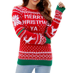 Red Embroidery Letter Pattern Knit Sweater