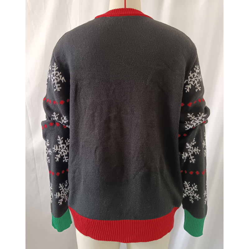 Black Embroidery Snowflake Sleeves Christmas Sweater