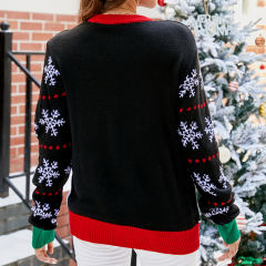Black Embroidery Snowflake Sleeves Christmas Sweater
