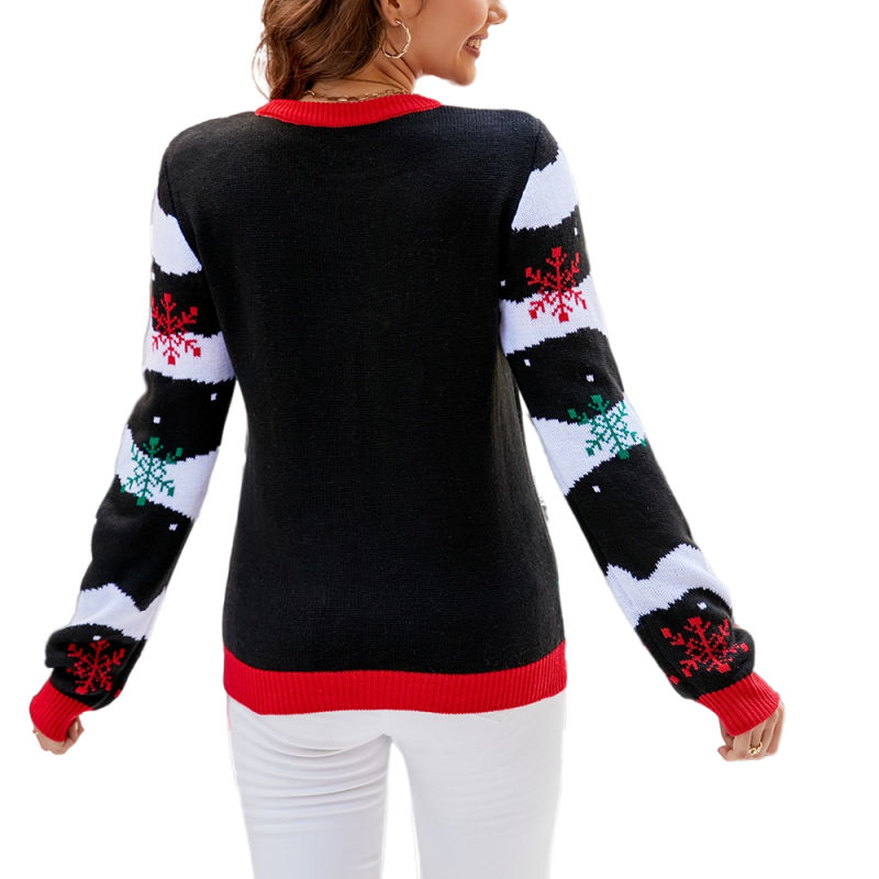 Black Embroidery Letter Pattern Knit Sweater