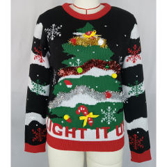 Black Embroidery Letter Pattern Knit Sweater