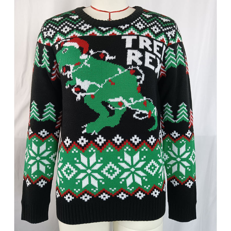 Black Cartoon Pattern Christmas Knit Sweater