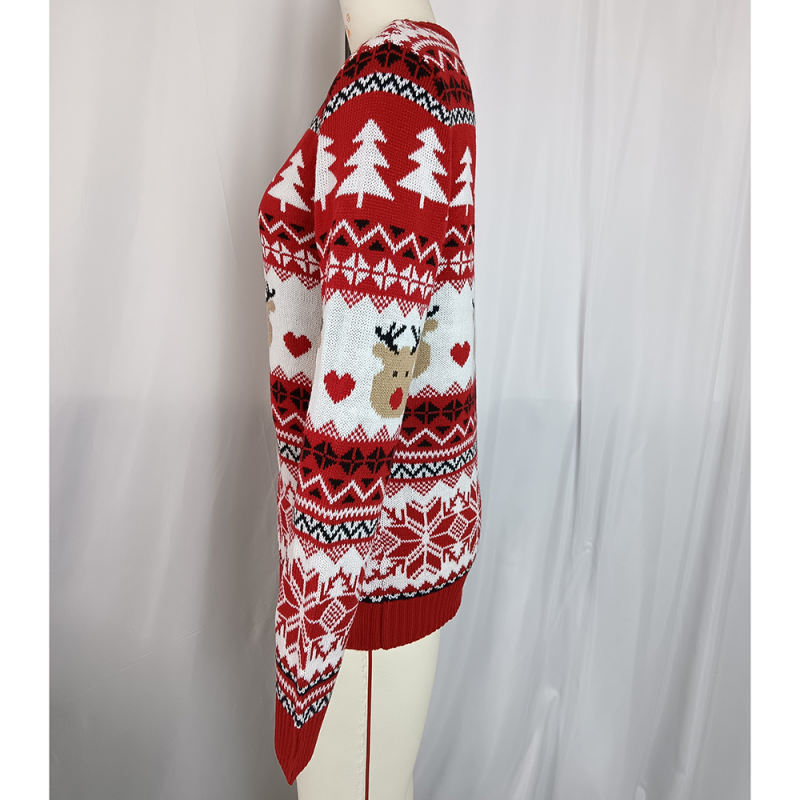 Red Casual Pullover Jacquard Christmas Knit Sweater