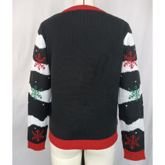 Black Embroidery Letter Pattern Knit Sweater