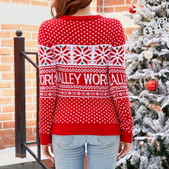 Red Embroidery Cartoon and Letter Pattern Knit Sweater
