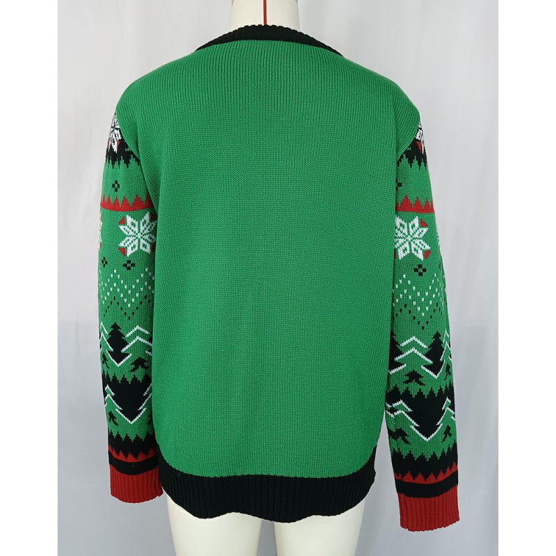 Green Cartoon Pattern Christmas Knit Sweater