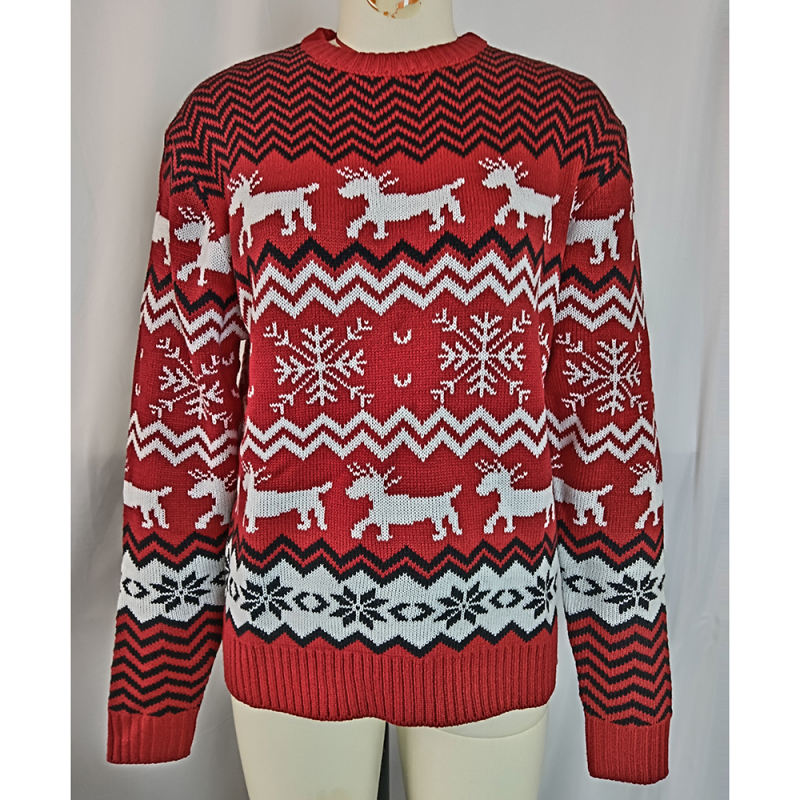 Red Snowflake Pattern Round Neck Chrismas Sweater