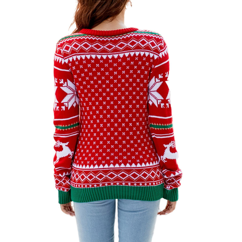 Red Embroidery Letter Pattern Knit Sweater