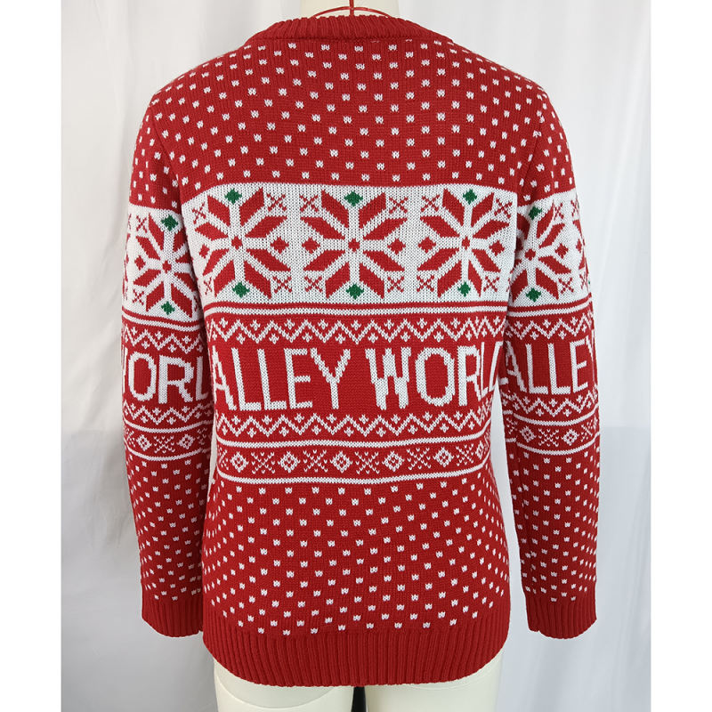 Red Embroidery Cartoon and Letter Pattern Knit Sweater