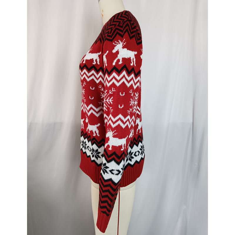 Red Snowflake Pattern Round Neck Chrismas Sweater