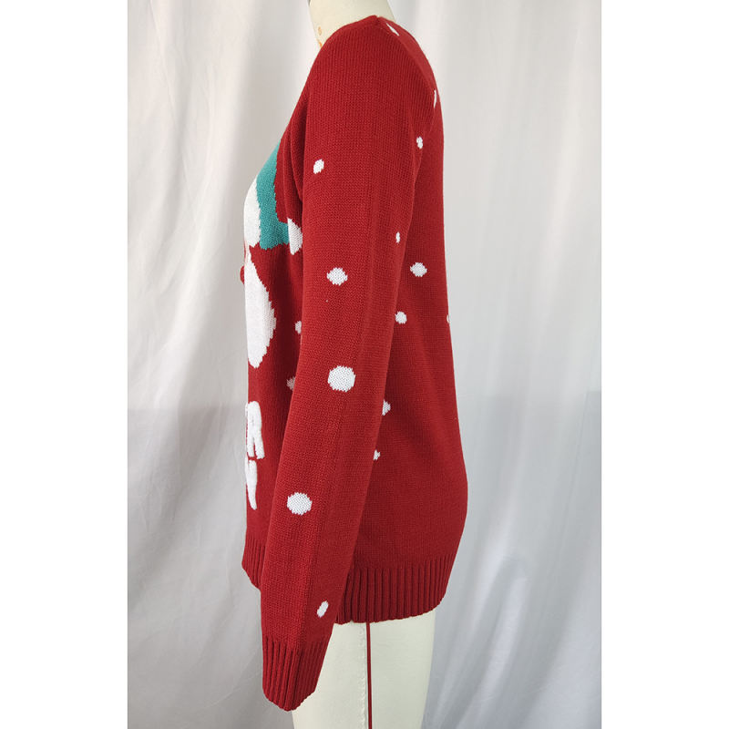 Red Embroidery Snowman and Letter Pattern Christmas Sweater