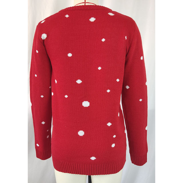 Red Embroidery Snowman and Letter Pattern Christmas Sweater
