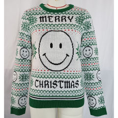 Green Holloween Pullover Smile Pattern Knit Sweater