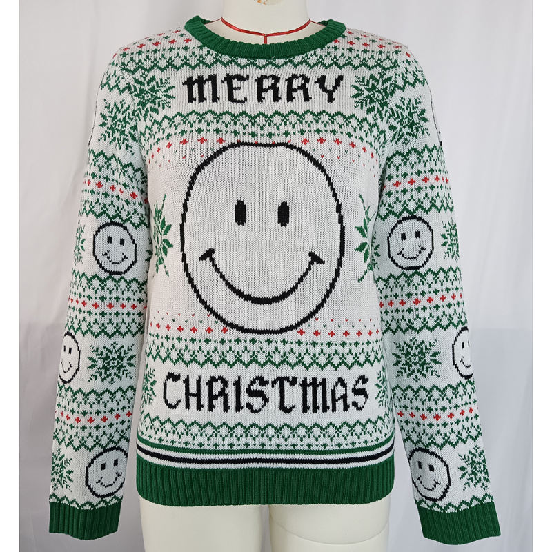 Green Holloween Pullover Smile Pattern Knit Sweater