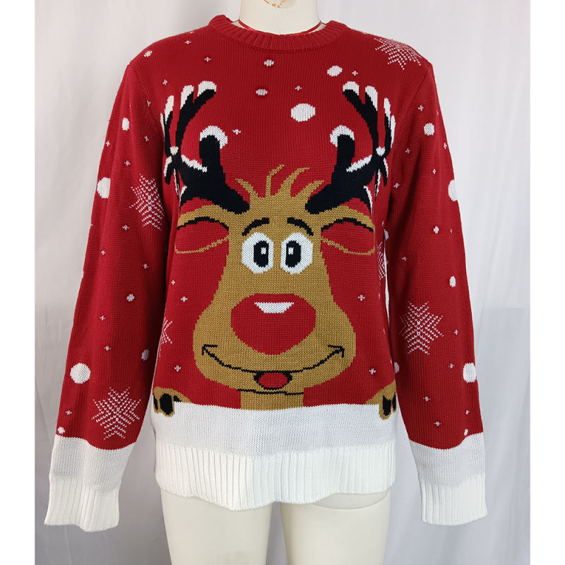 Red Knitted Cartoon PatternJacquard Christmas Sweater