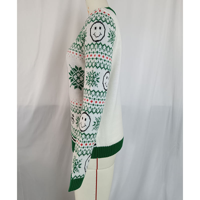 Green Holloween Pullover Smile Pattern Knit Sweater