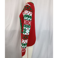 Red Embroidery Christmas Tree and Letter Knit Sweater