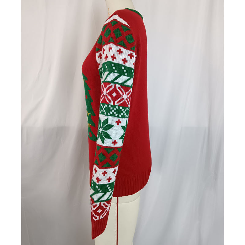 Red Embroidery Christmas Tree and Letter Knit Sweater