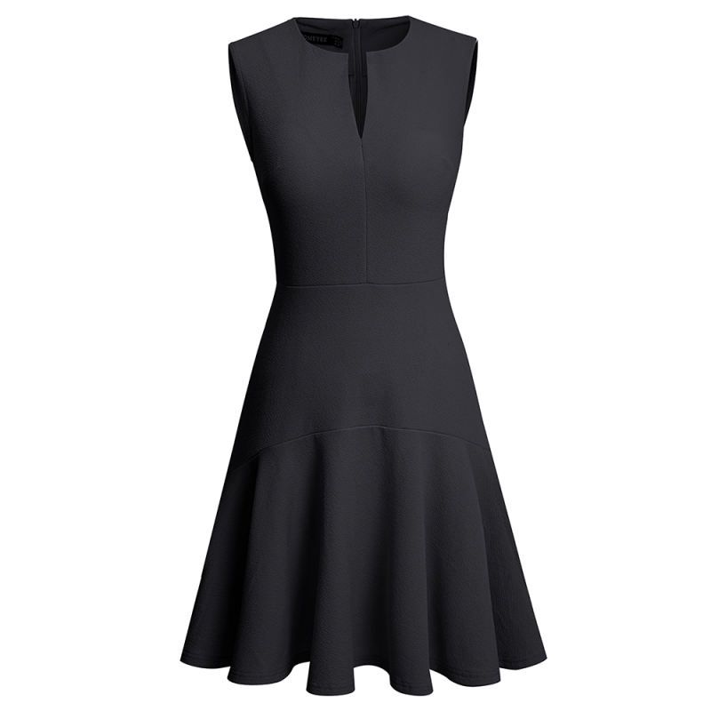 Black Sleeveless Mid-waist Midi Dress
