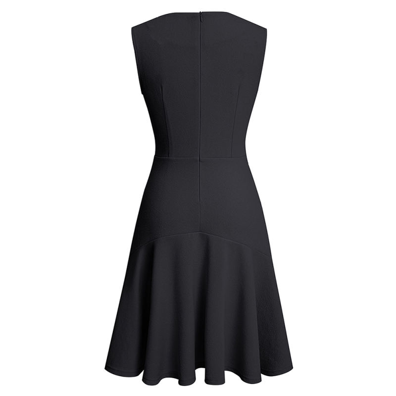 Black Sleeveless Mid-waist Midi Dress