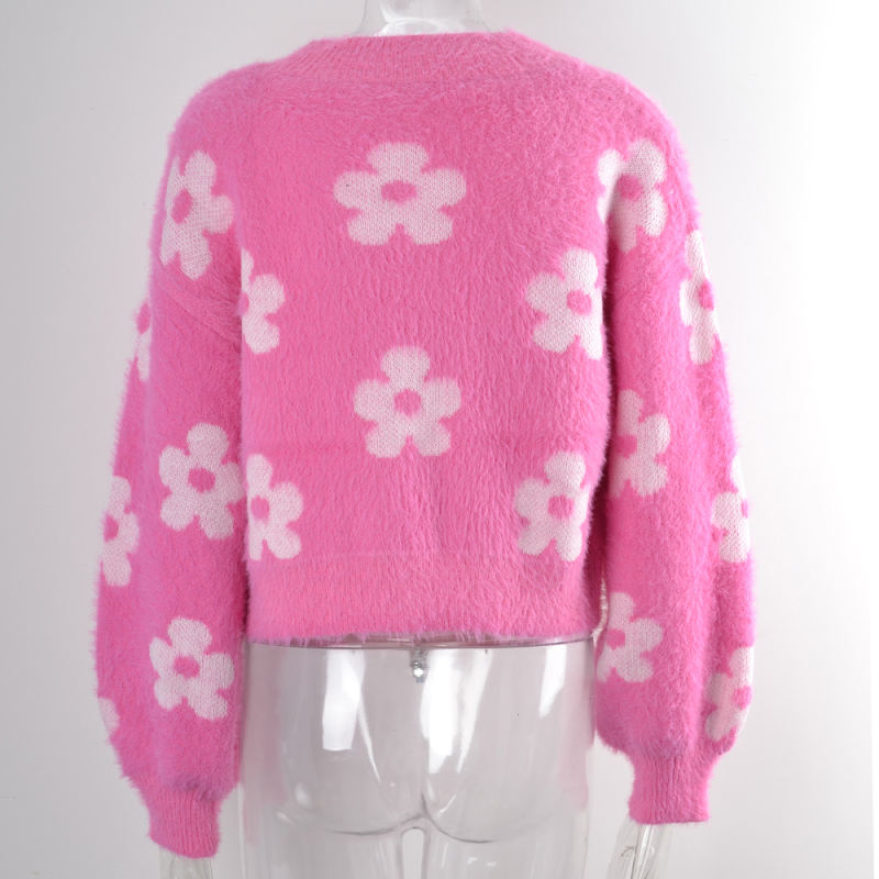 Rosy Flower Pattern Short Style Open Front Cardigan