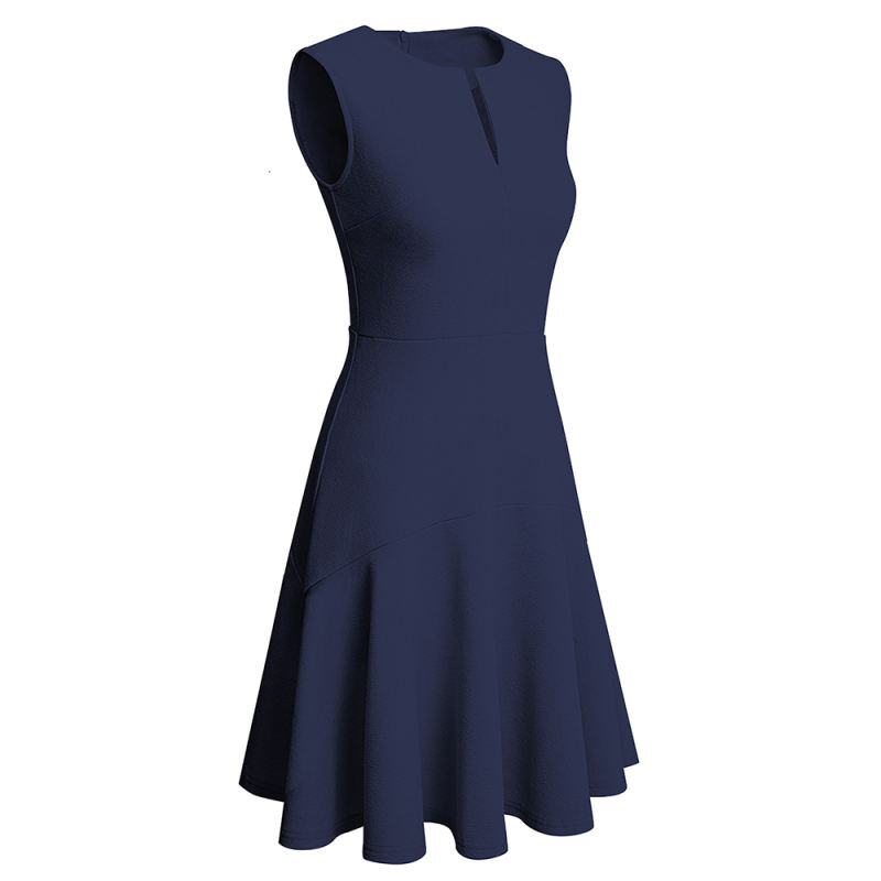 Blue Sleeveless Mid-waist Midi Dress