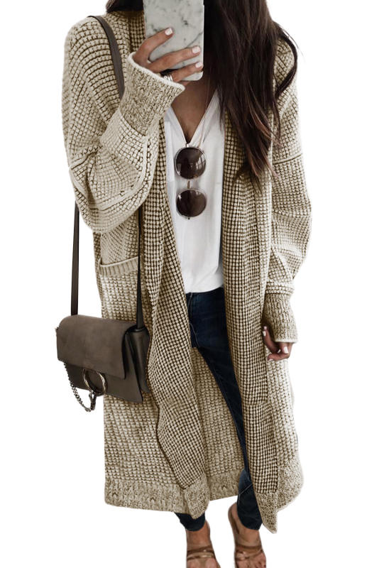 Apricot Waffle Knit Pocketed Duster Cardigan