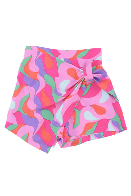 Rose Twisted Geometric Print High Waist Casual Shorts