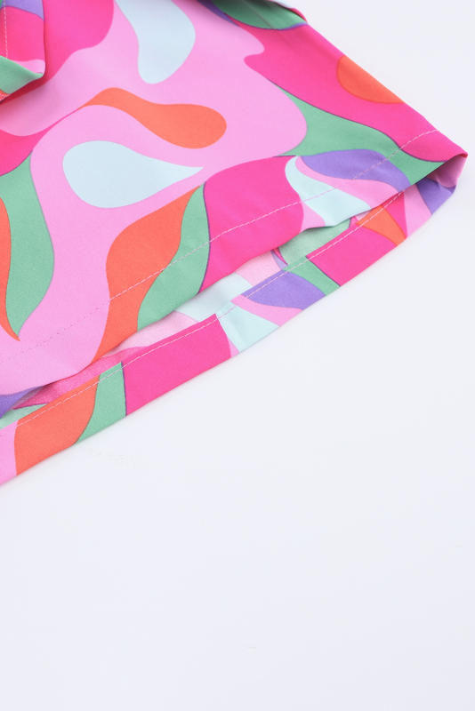Rose Twisted Geometric Print High Waist Casual Shorts