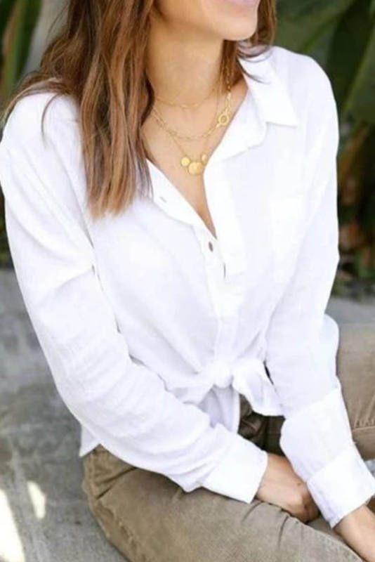 White Plus Size Linen Textured Button Up Shirt