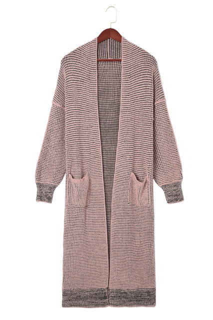 Pink Waffle Knit Pocketed Duster Cardigan