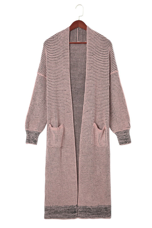 Pink Waffle Knit Pocketed Duster Cardigan