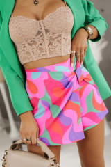 Rose Twisted Geometric Print High Waist Casual Shorts