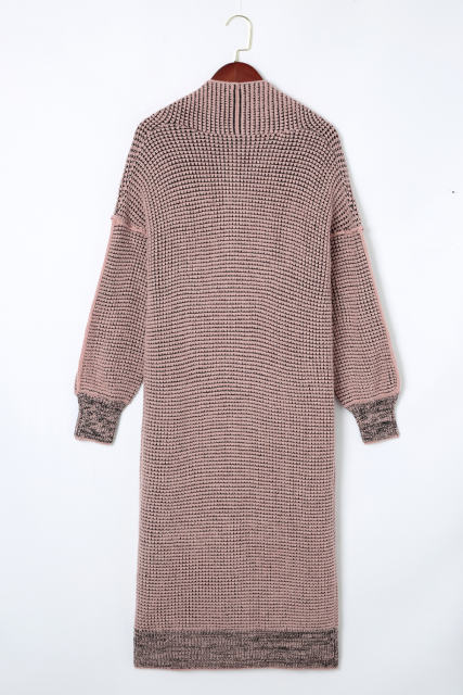 Pink Waffle Knit Pocketed Duster Cardigan