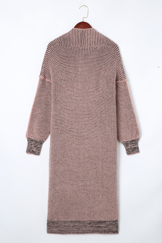 Pink Waffle Knit Pocketed Duster Cardigan