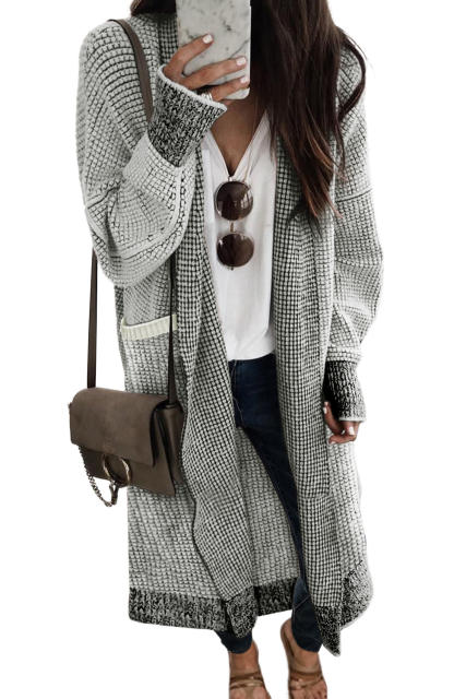Gray Waffle Knit Pocketed Duster Cardigan