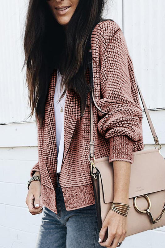 Peach Blossom Plaid Contrast Trim Open Front Cardigan