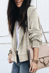 Apricot Plaid Contrast Trim Open Front Cardigan