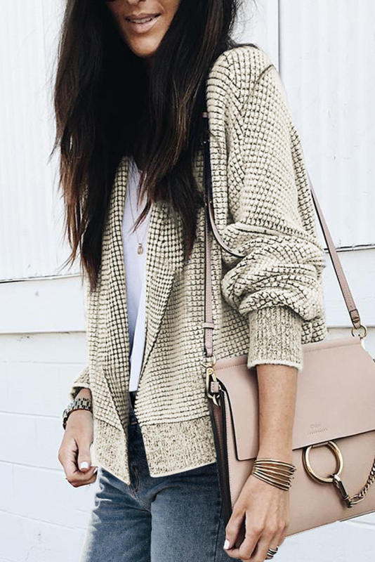 Apricot Plaid Contrast Trim Open Front Cardigan