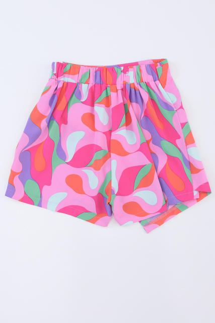 Rose Twisted Geometric Print High Waist Casual Shorts