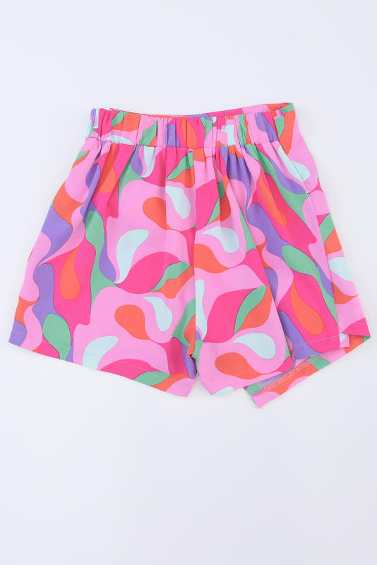 Rose Twisted Geometric Print High Waist Casual Shorts