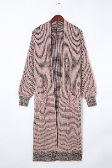Pink Waffle Knit Pocketed Duster Cardigan