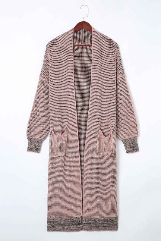Pink Waffle Knit Pocketed Duster Cardigan