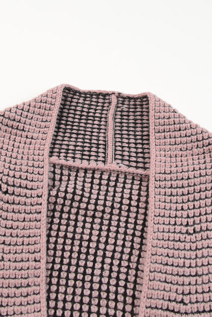 Pink Waffle Knit Pocketed Duster Cardigan