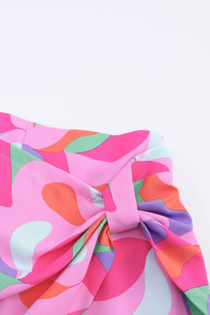 Rose Twisted Geometric Print High Waist Casual Shorts