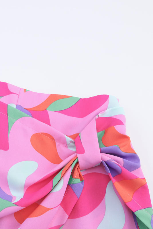 Rose Twisted Geometric Print High Waist Casual Shorts